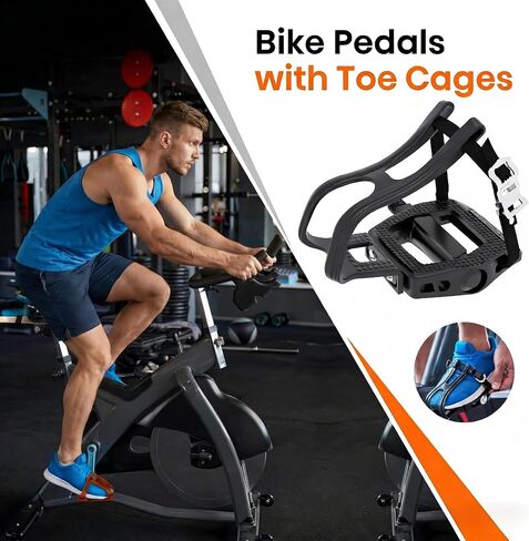 Bike Pedals with Toe Cages for Regular or Clipless Shoes, 9/16'' Spindle, Compatible with Mountain Road Bikes, Peloton, Schwinn, Sunny Bikes - 500lb Load Capacity in Kuwait