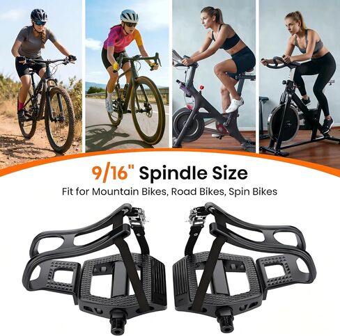 Bike Pedals with Toe Cages for Regular or Clipless Shoes, 9/16'' Spindle, Compatible with Mountain Road Bikes, Peloton, Schwinn, Sunny Bikes - 500lb Load Capacity in Kuwait