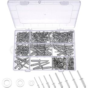 450Pcs 304 Stainless Steel Pop Rivets with Washers Assortment Kit, 8 SAE Sizes (1/8", 3/16", 1/4") Blind Rivets for DIY, Home, Automotive and Metal Repairs in Saudi Arabia
