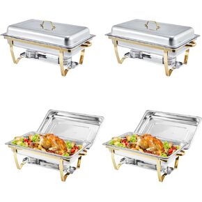Chafing Dish Buffet Set 4 Pack, 8Qt Square Chafers and Buffet Warmers Sets with Lid & Foldable Frame, Stainless Steel Chafer Food Warmer for Parties Wedding Catering Supplies, Gold in Kuwait