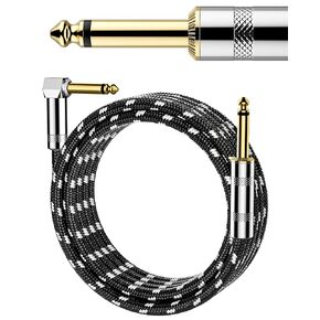كابل جيتار بطول 10 أقدام (3 أمتار)، 22AWG OFC Core، سلك أمبير جيتار مجدول من النايلون مع زاوية قائمة TS 1/4 بوصة إلى مستقيم، كابل ربع بوصة، كابل جيتار كهربائي للخلاط والميكروفون والمندولين والصوت الاحترافي in Kuwait