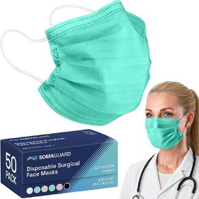 Disposable Surgical Face Mask - Advanced Filtration - Level 2 - Four-Fold Design - Nose & Chin Adjustment Bars - Elastic Ear Loops - Single Use - Adults - Pink - 50 Pack in Kuwait
