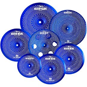 7-Piece Low-Volume Silent Cymbal Set – Blue. Includes 10″ Splash, pair of 14″ Hi-Hats, 16″ Crash, 16″ Trash Crash, 18″ China, and 20″ Ride. Noise practice and studio use-Factory Direct. in Saudi Arabia