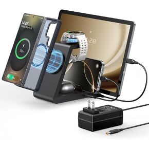 5 في 1 محطة شاحن لاسلكية مغناطيسية لـ Samsung ، Dock Fast-Mag-Safe Charging Dock للأجهزة المتعددة Galaxy S25 S24 S23 Ultra ، Galaxy Watch Ultra 7 6 5 4 ، Buds/iPhone/Tab/iPad مع 36W محول in Kuwait