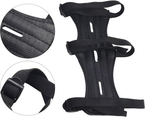 Black Leather Arm Guard with 3 Straps, Adjustable Forearm Protector for Recurve Bow Hunting, Left Right Hand Use, 8.7 x 3.1 Inches in Kuwait