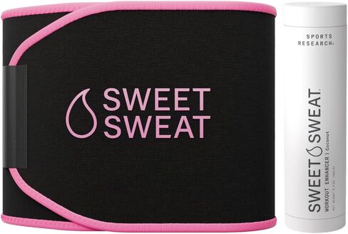 Sports Research® Waist Trimmer Pack - Sweet Sweat Waist Trimmer (Black/Pink, Medium) & Workout Enhancer Roll-On Gel (Coconut Scent) in Saudi Arabia