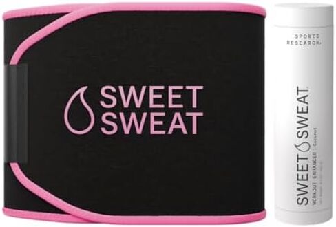 Sports Research® Waist Trimmer Pack - Sweet Sweat Waist Trimmer (Black/Pink, Small) & Workout Enhancer Roll-On Gel (Coconut Scent) in Saudi Arabia
