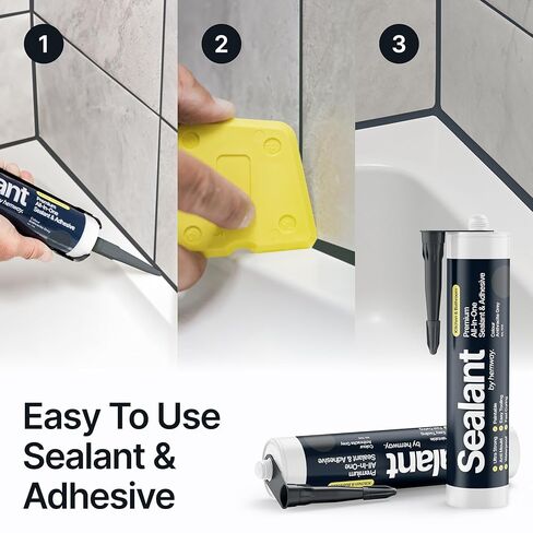 Anthracite Gray Kitchen & Bathroom Sealant & Adhesive Hybrid Polymer | Superior to Silicone Caulk Sealant | Waterproof, Paintable, Dark Gray | Ideal for Around Bathtub, Shower, Kitchen - 300ml 1 Pack in Kuwait