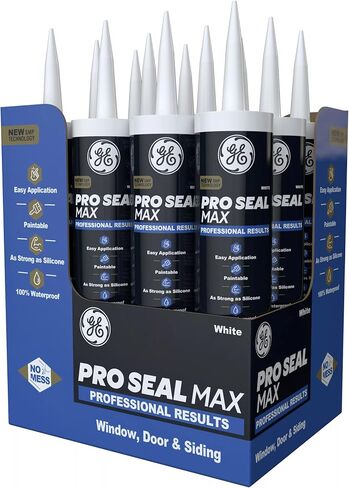GE Pro Seal Max Window & Door، أبيض، عبوة خرطوشة 9.5 أونصة سائلة مكونة من قطعة واحدة - نتائج احترافية، سهلة الاستخدام، قابلة للطلاء، مقاومة للماء بنسبة 100%، قوية مثل السيليكون in Kuwait