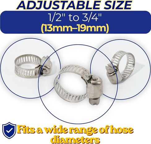 ganador 12-pack خرطوم المشابك الفولاذ المقاوم للصدأ 13mm-19mm - 1/2 "- 3/4"، الإعداد العالمي مع معدات دودة لحمام السباحة، السيارات، السباكة الميكانيكية للأغراض العامة in Kuwait