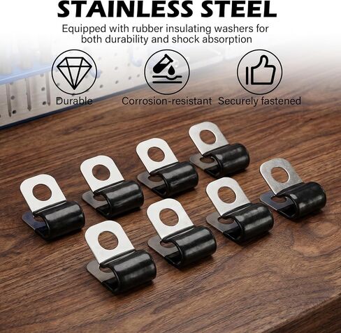 Brake Line Clamp, 10 Pcs Metal Brake Line Clips with Shock-Absorbing, Insulated Rubber Liners, for 3/16 Inch Hoses Fuel Hoses Gas Lines in Kuwait