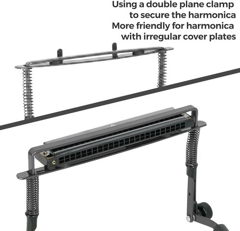 EASTROCK Universal Harmonica Holder Suitable for 10 Hole and 24 Hole Harmonicas Adjustable Double Plane Clamp Liberate Hands Black in Kuwait