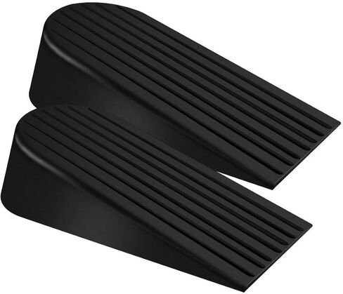 Big Door Stopper 2 Packs, Heavy Duty Wedge Rubber Door Stop Works on All Floor Surfaces, Non-Scratching Doorstops Special for Home Office School Heavy Door (Black, H1.9 x L6.3 x W2.7 Inches) in Kuwait
