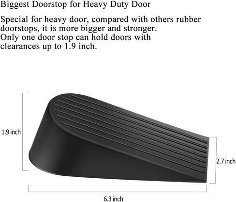 Big Door Stopper 2 Packs, Heavy Duty Wedge Rubber Door Stop Works on All Floor Surfaces, Non-Scratching Doorstops Special for Home Office School Heavy Door (Black, H1.9 x L6.3 x W2.7 Inches) in Kuwait