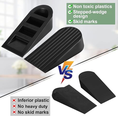 Big Door Stopper 2 Packs, Heavy Duty Wedge Rubber Door Stop Works on All Floor Surfaces, Non-Scratching Doorstops Special for Home Office School Heavy Door (Black, H1.9 x L6.3 x W2.7 Inches) in Kuwait