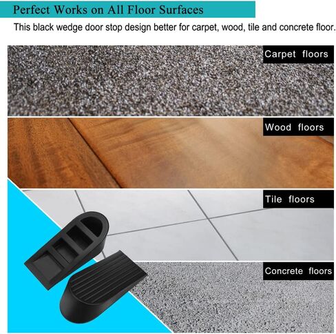 Big Door Stopper 2 Packs, Heavy Duty Wedge Rubber Door Stop Works on All Floor Surfaces, Non-Scratching Doorstops Special for Home Office School Heavy Door (Black, H1.9 x L6.3 x W2.7 Inches) in Kuwait