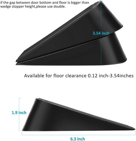 Big Door Stopper 2 Packs, Heavy Duty Wedge Rubber Door Stop Works on All Floor Surfaces, Non-Scratching Doorstops Special for Home Office School Heavy Door (Black, H1.9 x L6.3 x W2.7 Inches) in Kuwait