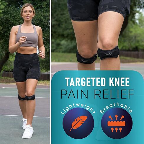 PhysFlex 2 حزمة من حزام دعم وتر الرضفة - دعامة الركبة لتخفيف الألم، شريط الرضفة لكرة السلة، ركبة القفز، التهاب الأوتار، حزام تثبيت الرضفة قابل للتعديل للرجال والنساء in Kuwait