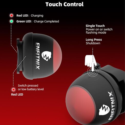 مصباح دراجة خلفي من ENFITNIX The Nut، مفتاح لمس، مصابيح LED فائقة السطوع للدراجة، USB-C قابلة لإعادة الشحن IPX6 مقاومة للماء، تشغيل/إيقاف تلقائي لأضواء الدراجة لركوب الدراجات الليلية وملحقات السلامة. in Kuwait