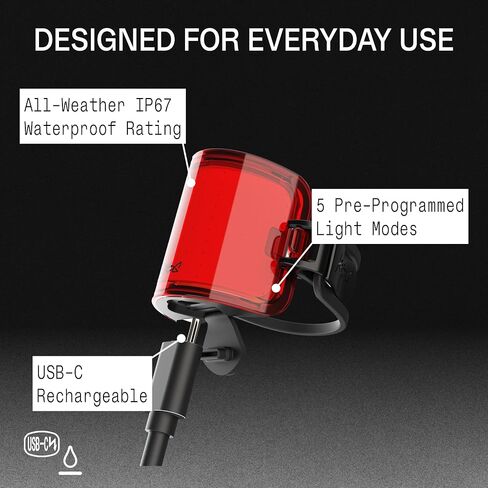 Knog Cobber Mini Rear Bike Light,75 Lumens USB-C Rechargeable LED Bicycle Tail Light,330° Beam Angle,5 Modes, IP67 Waterproof,Compact & Lightweight Design,Compatible with Standard & Aero Seat Post | bike-taillights in Kuwait