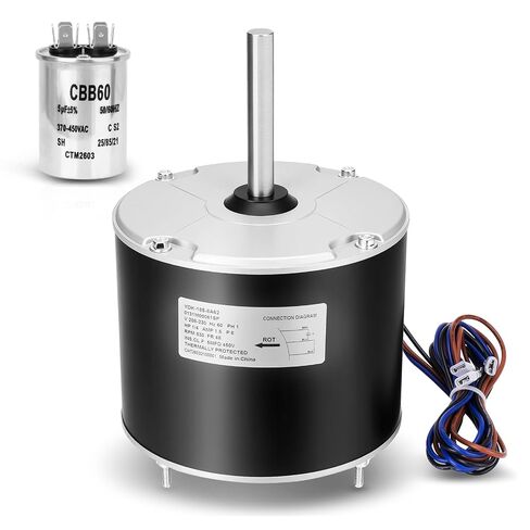 0131M00061SP محرك مروحة مكثف 1/4 HP 830RPM 208-230V 1.5A متوافق مع مكيف الهواء Goodman Amana Janitrol Zhongshan Broad-Ocean، يستبدل # YDK-180S84062-01 0131M00014PS in Kuwait