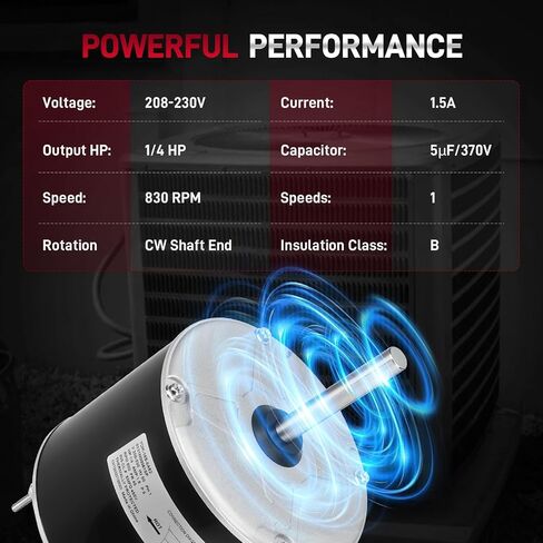0131M00061SP محرك مروحة مكثف 1/4 HP 830RPM 208-230V 1.5A متوافق مع مكيف الهواء Goodman Amana Janitrol Zhongshan Broad-Ocean، يستبدل # YDK-180S84062-01 0131M00014PS in Kuwait