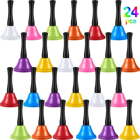 24 Pieces Metal Steel Hand Bell Call Service Colorful Note Musical Instruments Handbell with Black Wooden Handles for School Dinner Calling Decor, 8 Colors (1.97'' in Dia) in Saudi Arabia