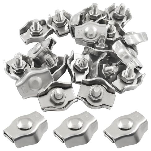 20Pcs M3 304 Stainless Steel Single Wire Rope Clips, for 1/16in-1/8in Diameter Wire Rope, Simplex Bolt Cable Clamp for Picture Hanging Christams String Light in Kuwait