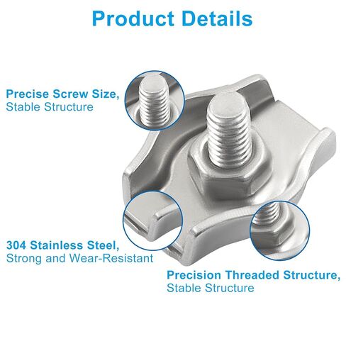 20Pcs M3 304 Stainless Steel Single Wire Rope Clips, for 1/16in-1/8in Diameter Wire Rope, Simplex Bolt Cable Clamp for Picture Hanging Christams String Light in Kuwait