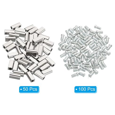 Generic مشبك كبل سلك فولاذي، 50 حزمة M3 مشبك حبل سلكي بفتحة مزدوجة 3.0 مم فتحة خط مع سدادة برغي طرفية فضية اللون in Kuwait