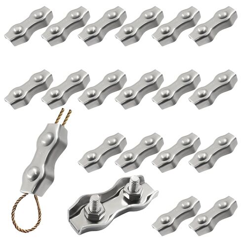 20Pcs M3 304 Stainless Steel Single Wire Rope Clips, for 1/16in-1/8in Diameter Wire Rope, Simplex Bolt Cable Clamp for Picture Hanging Christams String Light in Kuwait