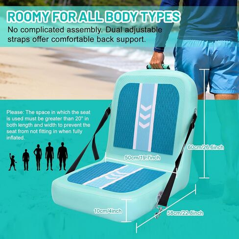 Inflatable Kayak Seat with Back Support & Mesh Storage Bag, Adjustable Paddle Board Cushion Chair for Adults, Portable Blow Up Seats for SUP Raft Canoe Fishing Boat in Saudi Arabia