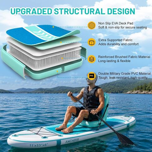 Inflatable Kayak Seat with Back Support & Mesh Storage Bag, Adjustable Paddle Board Cushion Chair for Adults, Portable Blow Up Seats for SUP Raft Canoe Fishing Boat in Saudi Arabia