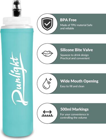 قارورة ناعمة سعة 500 مل من Runlight، عبوة واحدة من زجاجات رياضية سهلة الضغط مصنوعة من مادة TPU، سترة للجري، زجاجة مياه قابلة للطي مقاومة للتسرب للمشي لمسافات طويلة وركوب الدراجات والتسلق والركض in Kuwait