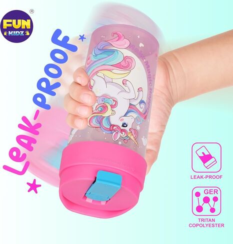 3 Packs Girl Designs 17oz Kids Water Bottle, Total My Style Spout Cover and Carry Handle Designed Lid Leak Proof BPA Free for Girls Ages 3+ Dishwasher Safe for Sports School Travel with Silicone Straw in Kuwait