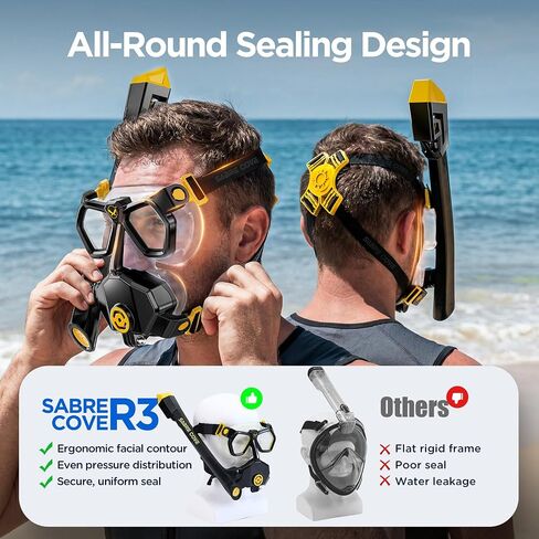 Full Face Snorkel Mask for Adults Teen, Snorkel Mask with Ear Equalization, Quick Release Anti-Leak and Anti-Fog with Mesh Bag for Snorkels, Portable Snorkeling Gear with Detachable Camera Mount in Saudi Arabia