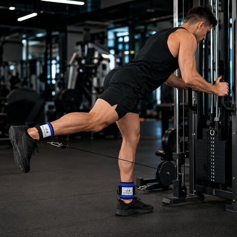 Adjustable Cable Machine Ankle Straps with Neoprene Padding for Glute Kickbacks, Leg Extensions & Hip Training – Blue in Kuwait