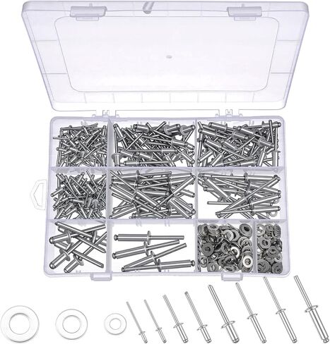 450Pcs 304 Stainless Steel Pop Rivets with Washers Assortment Kit, 8 SAE Sizes (1/8", 3/16", 1/4") Blind Rivets for DIY, Home, Automotive and Metal Repairs in Saudi Arabia