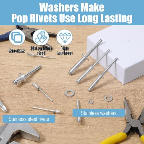 450Pcs 304 Stainless Steel Pop Rivets with Washers Assortment Kit, 8 SAE Sizes (1/8", 3/16", 1/4") Blind Rivets for DIY, Home, Automotive and Metal Repairs in Saudi Arabia