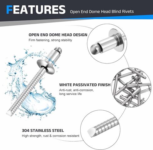 304 Stainless Steel Open End Blind Rivets Dome Head Rivet 3/16" x 5/16", Silver Finish - 100PCS Heavy Duty Fasteners for Automotive, Marine, RV, HVAC, Furniture in Kuwait