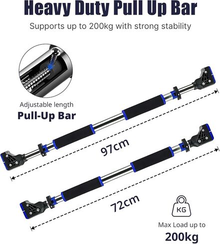 Pull Up Bar for Doorway Chin Up Bar, No Screws Door Frame Width Locking Adjustable 72-97cm (28-38 in) Body Fitness Training Equipment, Strength Training Pull-up Bars for Home Gym, Max Load 440lb in Kuwait
