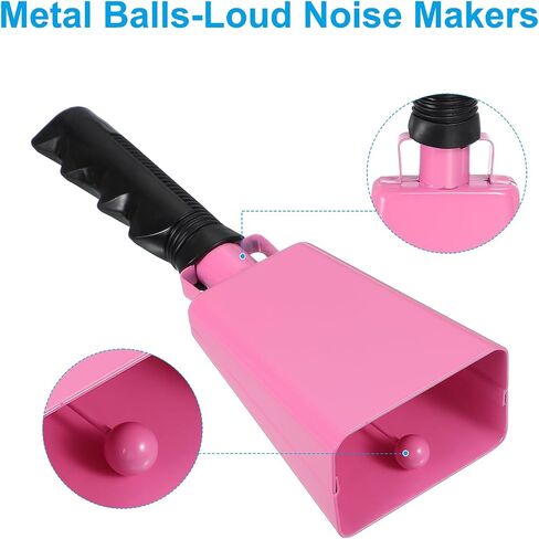 PATIKIL 9inch Cow Bells for Football Games, Cowbells for Sporting Events Bulk Loud Noise Makers Metal Cow Bell with Handle for Cheering Competition Marathon Wedding DIY Paint, Pink in Saudi Arabia