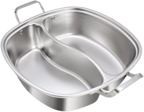 Shabu Shabu Hot Pot Stainless Steel Divided Hot Pot Pan with Two Flavor Separation Hollow Handle Easy Maintenance Suitable for, Without lid in Kuwait