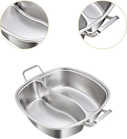 Shabu Shabu Hot Pot Stainless Steel Divided Hot Pot Pan with Two Flavor Separation Hollow Handle Easy Maintenance Suitable for, Without lid in Kuwait