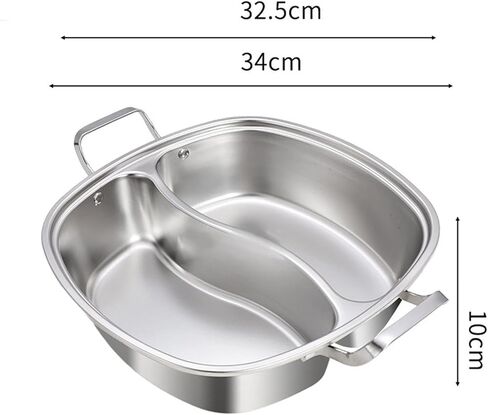 Shabu Shabu Hot Pot Stainless Steel Divided Hot Pot Pan with Two Flavor Separation Hollow Handle Easy Maintenance Suitable for, Without lid in Kuwait