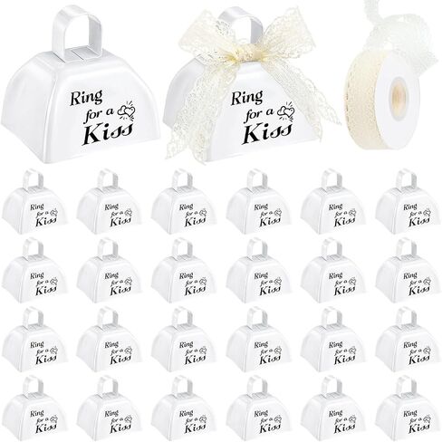 24 Pcs Wedding Cowbells Bulk 3 Inch Ring for a Kiss Cowbells with Handle Ribbon for Bride Groom Church Wedding Reception Decorations Goodies Bags Party Supplies in Saudi Arabia