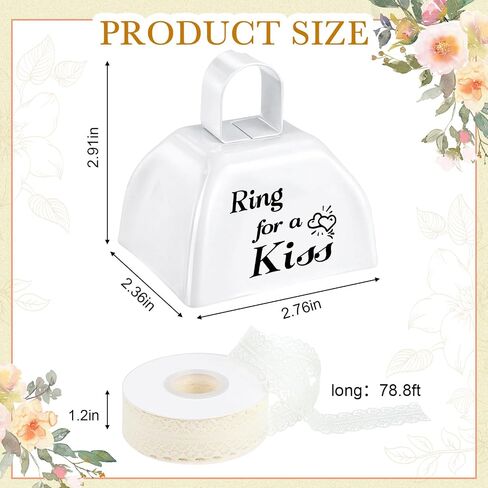 24 Pcs Wedding Cowbells Bulk 3 Inch Ring for a Kiss Cowbells with Handle Ribbon for Bride Groom Church Wedding Reception Decorations Goodies Bags Party Supplies in Saudi Arabia