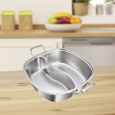 Shabu Shabu Hot Pot Stainless Steel Divided Hot Pot Pan with Two Flavor Separation Hollow Handle Easy Maintenance Suitable for, Without lid in Kuwait
