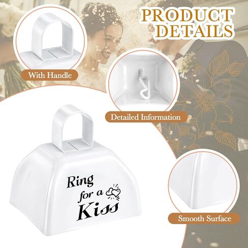 24 Pcs Wedding Cowbells Bulk 3 Inch Ring for a Kiss Cowbells with Handle Ribbon for Bride Groom Church Wedding Reception Decorations Goodies Bags Party Supplies in Saudi Arabia