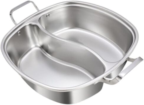 Shabu Shabu Hot Pot Stainless Steel Divided Hot Pot Pan with Two Flavor Separation Hollow Handle Easy Maintenance Suitable for, Without lid in Kuwait